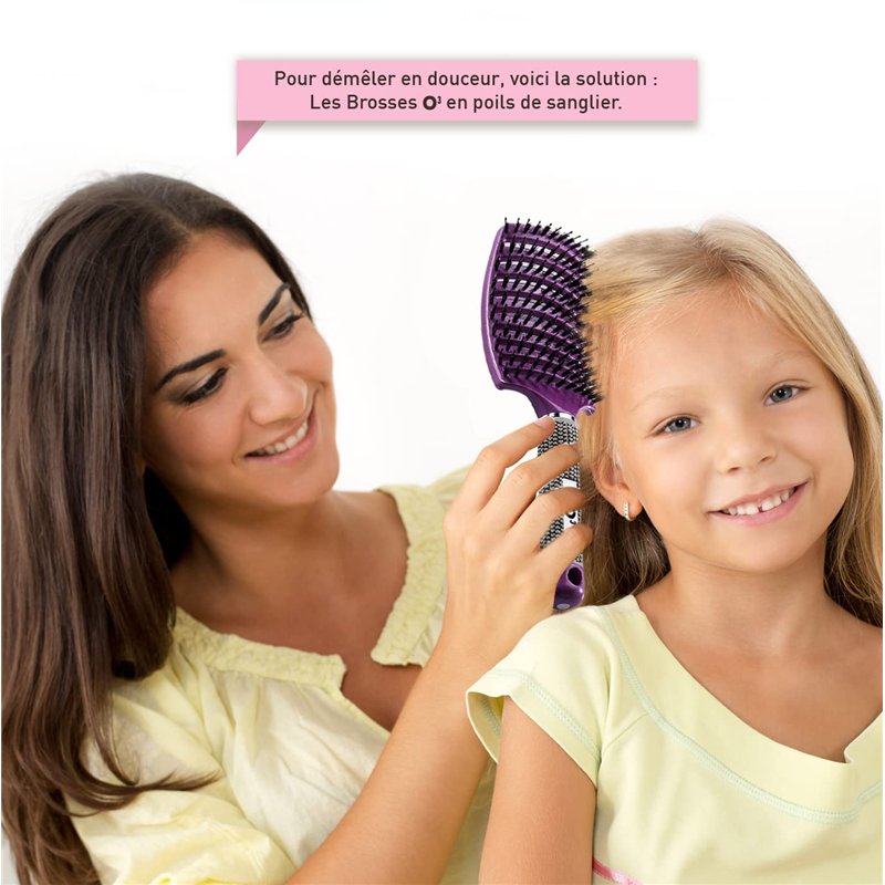 Image secondaire de 2 Brosses à Cheveux en Poils de sanglier- Démélant 100% Naturel - Démêler sans larmes ! Set Brosses (Rose et violette)