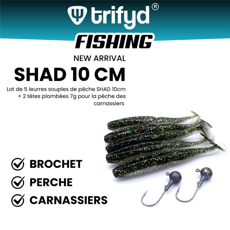 Image secondaire de trifyd ® Fishing - Leurres Souples shad de 10 cm pour brochet ou Tous Types de carnassiers