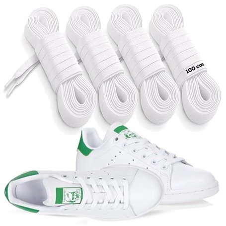 MARKETIFAR Lacets Blancs pour Baskets 100cm-4 Paires Lacets Blancs Plats-Lacet Chaussure-Parfait pour Converse basse et Stan Smi