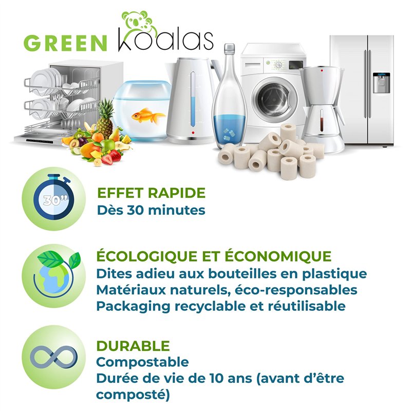 Image secondaire de GREEN KOALAS | 60 Véritables Perles de Céramique EM GRISES | Billes de Filtration de l'eau du robinet pour Carafe Machine à café