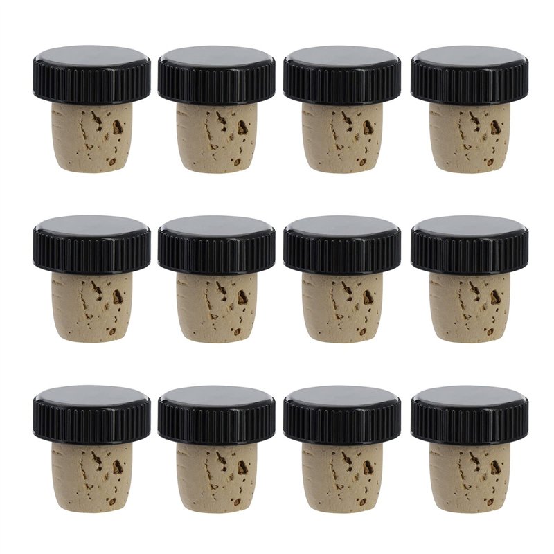 Westmark 482020E4 Lot de 12 bouchons pour bouteilles de vin, spiritueux, huile ou vinaigre, liège naturel/plastique, marron clai