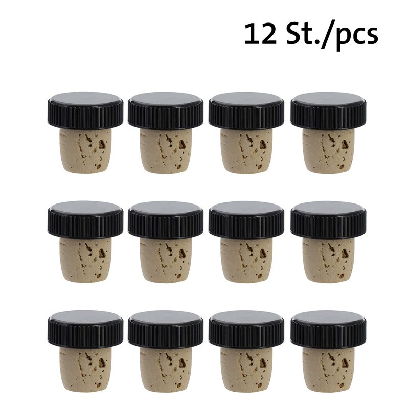 Image secondaire de Westmark 482020E4 Lot de 12 bouchons pour bouteilles de vin, spiritueux, huile ou vinaigre, liège naturel/plastique, marron clai