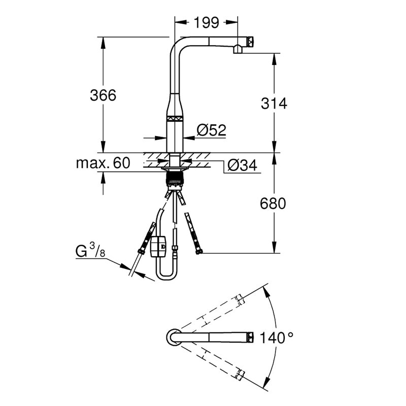 Image secondaire de GROHE Essence Smartcontrol Keukenkraan - uittrekbare sproeikop - 360 graden draaibaar - geborsteld hard graphite (mat antraciet)