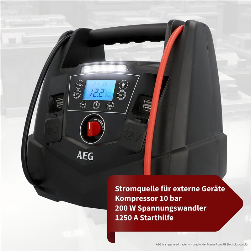 Image secondaire de AEG - Station d'énergie Portable - 12 V - avec démarreur Automatique, compresseur d'air, convertisseur de Tension 220 V, Prise d