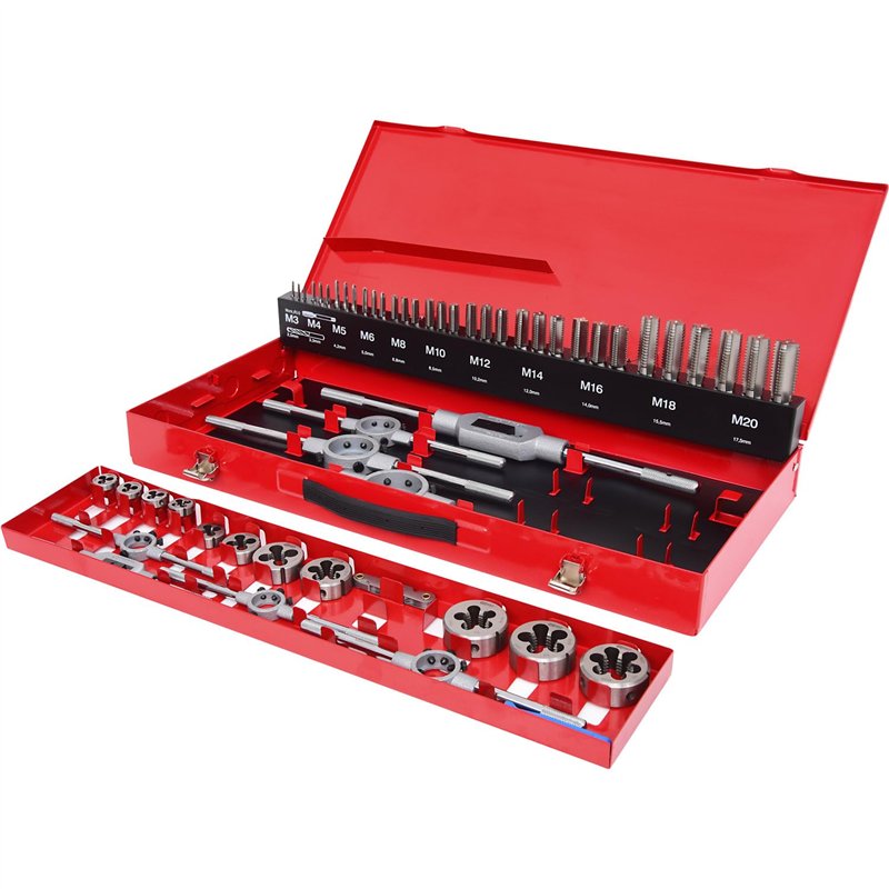 KS TOOLS 331.0654 - Coffret De Jeux De Tarauds Et Filières - Avec Mallette De Rangement Rouge En Acier Anti-Rouille - Outillage