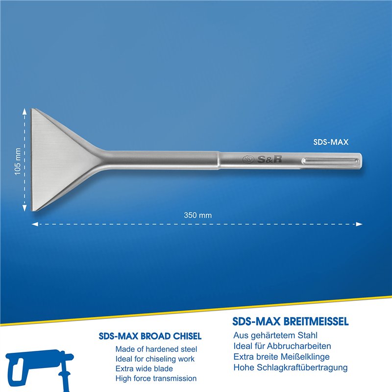 Image secondaire de S&R Burin Large à Carreaux SDS-MAX 350x105mm Ciseaux Carrelage Perforateur SDS Max. Made in Germany.