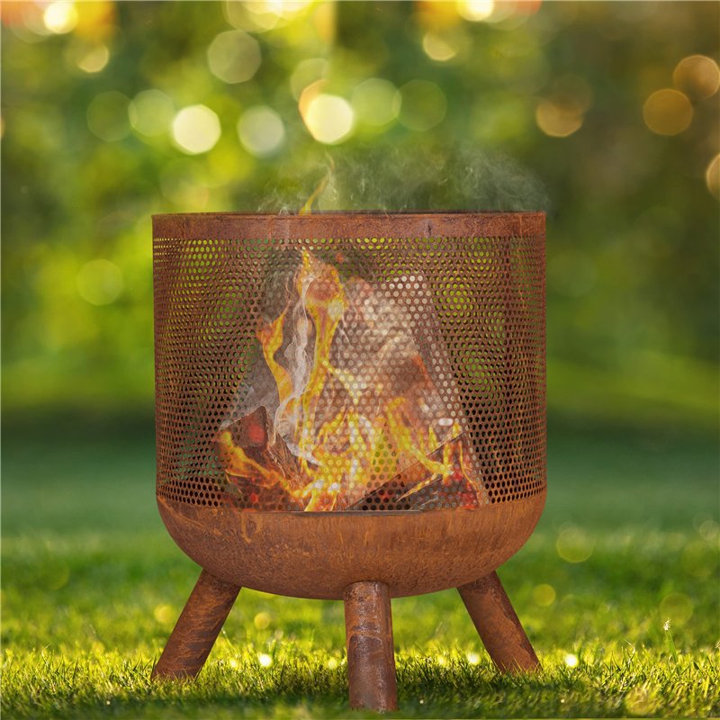 Image secondaire de Relaxdays Brasero, Design Maille, Aspect Rouille, Grille de Foyer, tisonnier, HD : 53 x 44 cm, Vasque feu, Acier, Marron