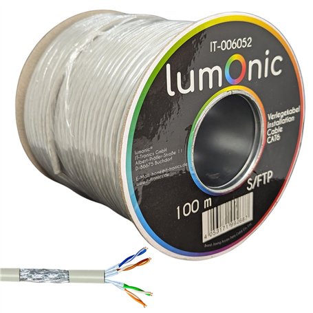 Lumonic 100m câble réseau CAT 6 S/FTP PIMF I Câble Cat6