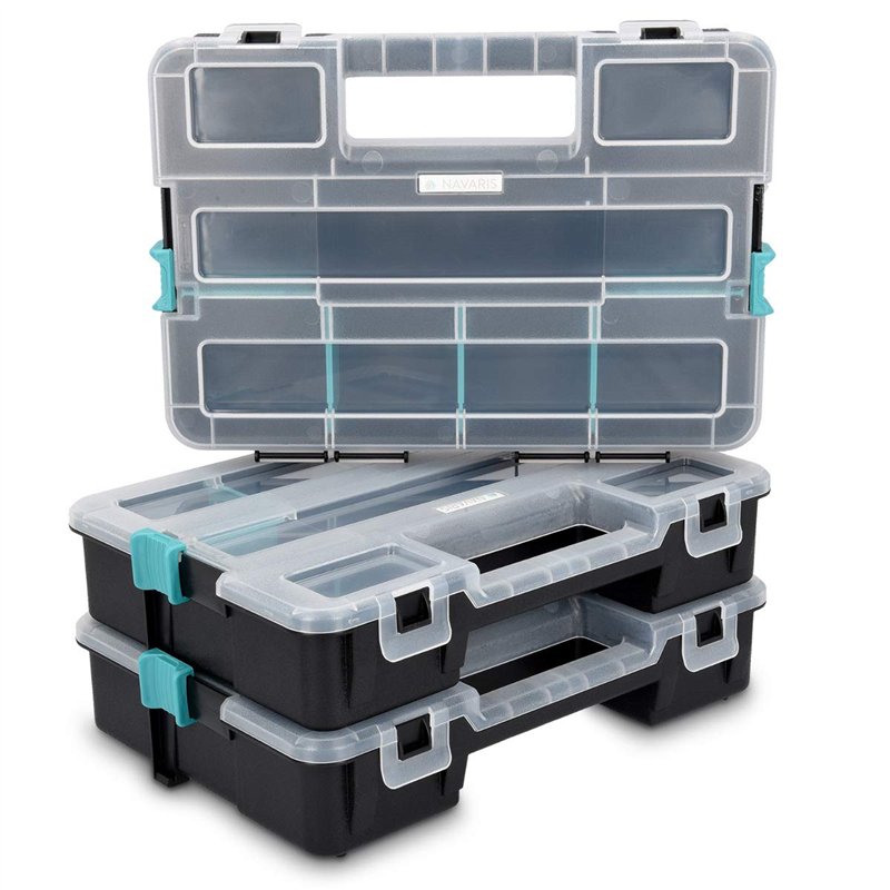 Navaris Organiseur L Outils Vide - 3x Boîte à Outil professionnelle - 31,5 x 22,5 x 19,8 cm - Valise Empilable Rangement Multipl