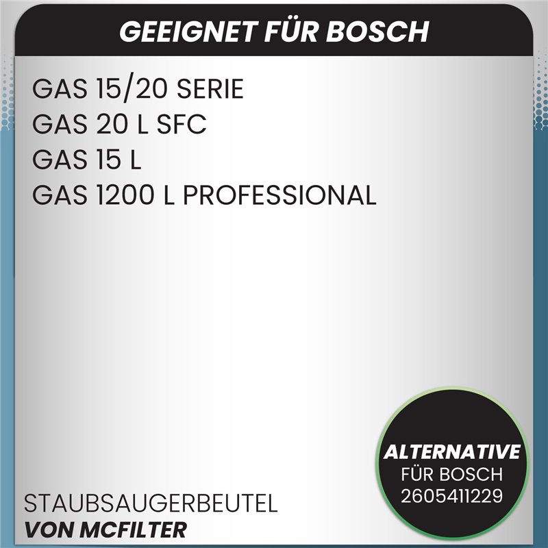 Image secondaire de McFilter | 10 sacs à poussière en non-tissé pour Bosch GAS 20 L AFC | GAS 15 L | GAS 1200 L Professional | comme Bosch 260541122