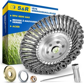 S&R Brosse Tête Débroussailleuse Thermique univreselle à Mauvaise Herbes Tondeuse à Gazon Brosse 200 x 25