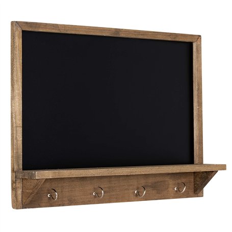 Navaris Tableau noir ardoise - Tableau mural 60 x 45cm avec cadre en bois petite étagère et crochet de suspension - 4x craie bla