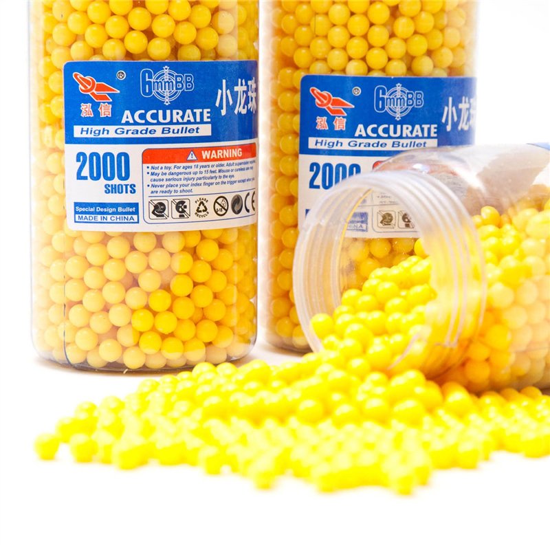 Balles Softair High Grade Softair BB's Calibre 6mm Balles Softair 0.12g Munitions Balles Jaunes (2000 Boules)