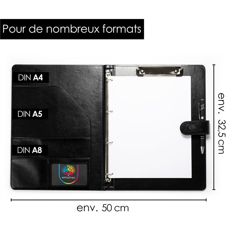 Image secondaire de OfficeTree Chemise porte-bloc, format A4, avec couverture - Porte-bloc, A4, noir - Classeur à anneaux, A4 - Porte-bloc conférenc