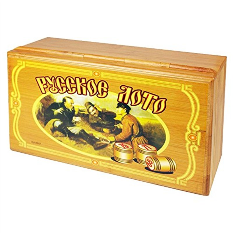 Jeu de loto russe dans coffret en bois avec éléments en bois, jeu de bingo, jeu familial