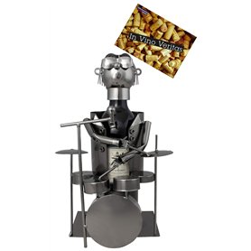 BRUBAKER - Porte-bouteille de vin - Batteur/Percussionniste - Métal - Carte de vœux incluse - Idée cadeau originale - Objet déco