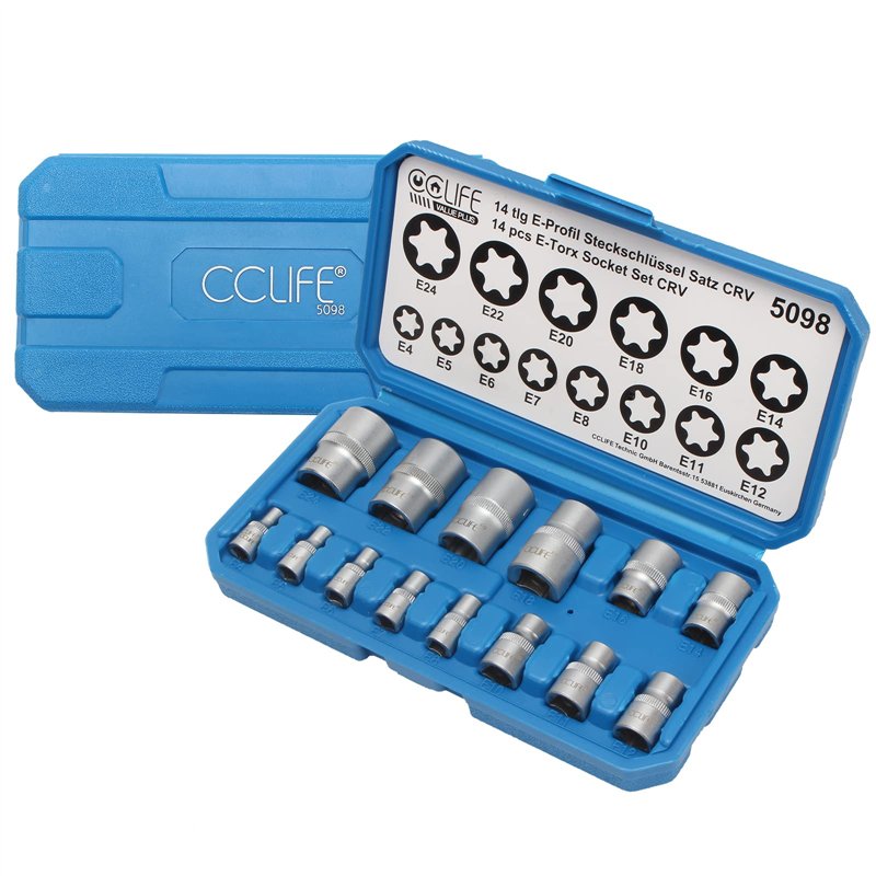CCLIFE 14 pièces Coffret douilles torx femelle 1/4