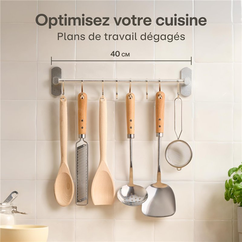 Image secondaire de Praknu Barre de Suspension pour Ustensiles de Cuisine avec 8 Crochets