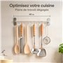 Praknu Barre de Suspension pour Ustensiles de Cuisine avec 8 Crochets - Adhésive & Sans Perçage - Fixation Murale 40 cm - Durabl