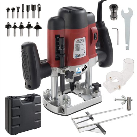 Arebos Défonceuse à bois | Fraiseuse de bords à main Mallette de transport incluse | comprend 12 mèches de toupie avec queue de