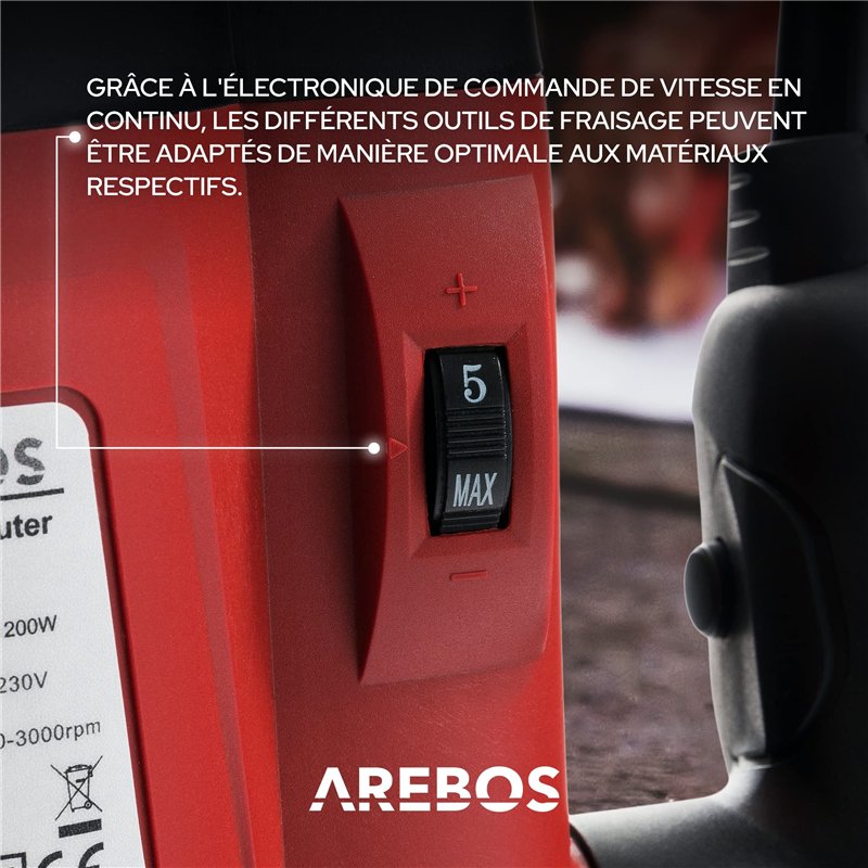 Image secondaire de Arebos Défonceuse à bois | Fraiseuse de bords à main Mallette de transport incluse | comprend 12 mèches de toupie avec queue de 