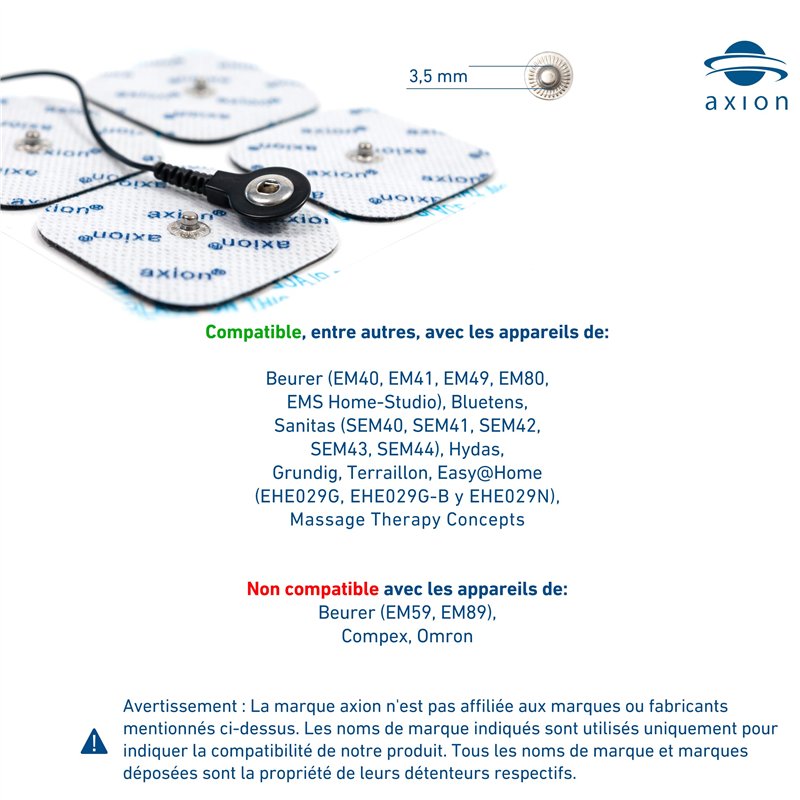 Image secondaire de axion - Électrodes MAUX DE Dos compatibles avec électrostimulateur SANITAS (SEM 40/41/42/43/44/50) BEURER (EM 40/41/49/80)