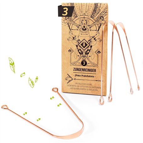 Nature Nerds - Cure-langues en cuivre (3 pièces) - Jihwa Prakshalana - Un rituel de désintoxication ayurvédique avec le gratte-l