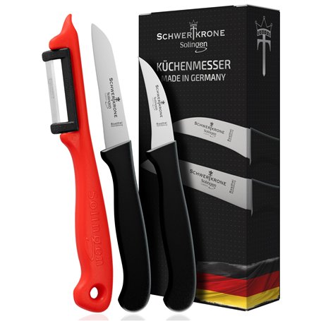 Schwertkrone Set de couteaux de cuisine - Couteaux à légumes tranchants - Couteau à éplucher droit/courbé et économe/éplucheur à