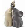 Couple harmonieux d’éléphants en céramique Beige & Gris - Sculpture Moderne