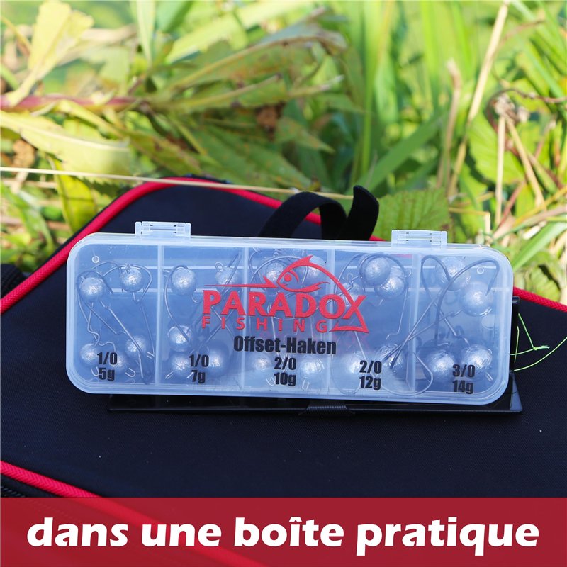 Image secondaire de Paradox Fishing Lot de 24 hameçons Offset de qualité supérieure (5 g/7 g/10 g/ 12g 14 g) - 5 ou 4 pièces avec 1- Hameçons Offset