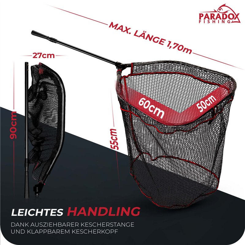 Image secondaire de Paradox Fishing Épuisette caoutchoutée 1,7 m I Épuisette de pêche pour brochet, sandre, épuisette caoutchoutée