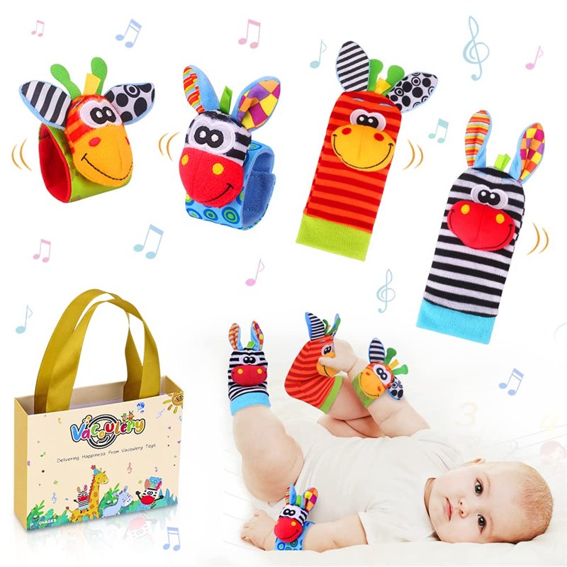 Bébé Poignet et Chaussettes Hochet Animaux Ensemble Jouets et Cadeau de Développement Sensoriel et Eveil pour Infantino Nouveau-