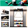 Support de Queue de Billard, Support Mural de Baton de Billard avec Support de Rangement, Bois Massif, Support de Billard 6 Trou