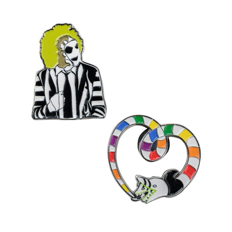 Cinereplicas Beetlejuice - Set de 2 Pin's Beetlejuice et Ver des Sables - 3cm - Licence Officielle