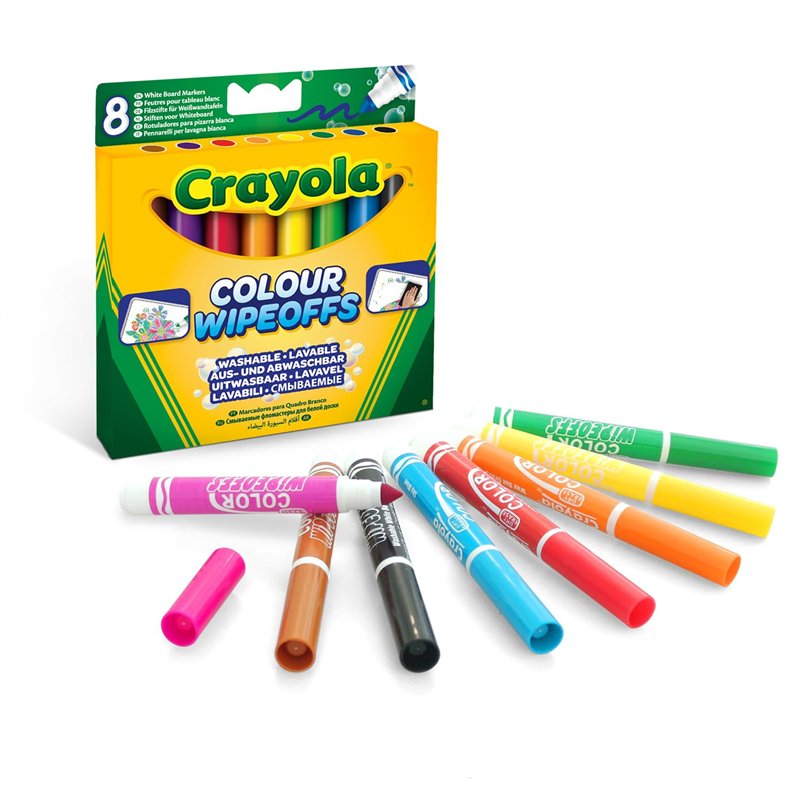 Crayola - Feutres Lavables pour Tableau Blanc, 8 Couleurs Assorties, Pointe Conique Maxi, 03-8223