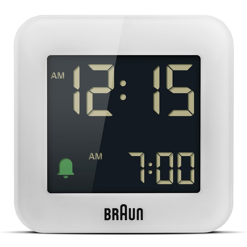 Braun Réveil de Voyage numérique avec Fonction Snooze, Taille compacte, écran LCD négatif, réglage Rapide, bip de l’Alarme en Cr