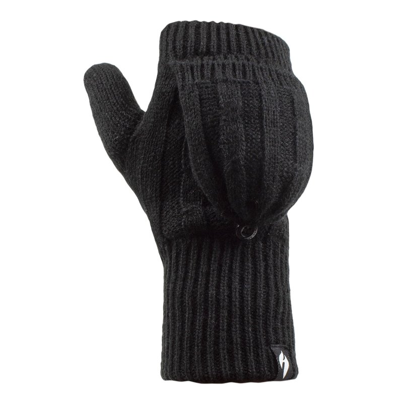 HEAT HOLDERS Gants thermiques pour femme, pouvant être portés en mitaines, en tricot torsadé 2,3 Tog, Noir , taille unique
