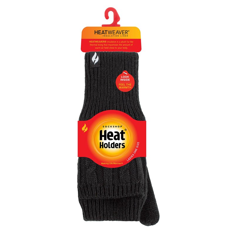 Image secondaire de HEAT HOLDERS Gants thermiques pour femme, pouvant être portés en mitaines, en tricot torsadé 2,3 Tog, Noir , taille unique