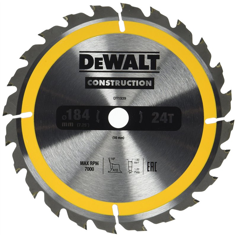 DeWalt DT1939-QZ Lame de scie portative 24WZ, Argent, 184/16mm