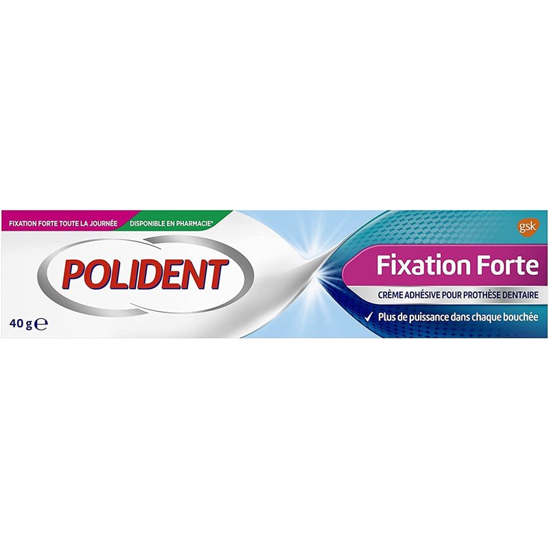 Polident Crème fixatrice Fixation Forte Toute La Journée, Pour Prothèses Dentaires Partielles ou Complètes, Gel crème fixative,