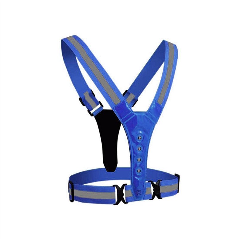 Ceinture de sécurité Haute visibilité réfléchissante Clignotante pour vélo, Marche, Course à Pied, vélo Bleu Clair foncé