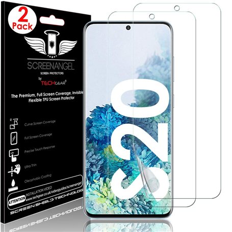TECHGEAR 2 Pack Protection Ecran Galaxy S20 [Screen Angel Édition] [Prise en charge des empreintes digitales à l'écran][Case Fri