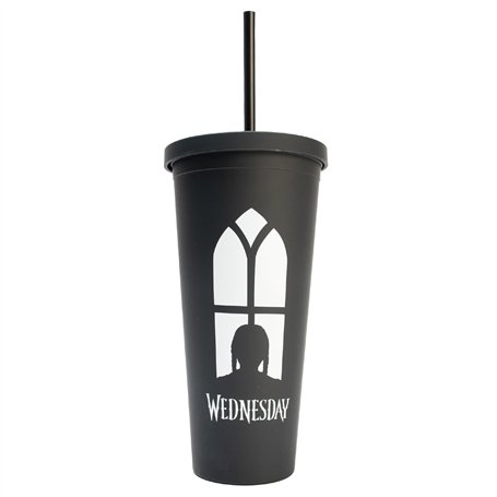 Blue Sky Studios Wednesday Travel Cup Bouteille d'eau avec paille intégrée 600 ml Produit sous licence Mercredi