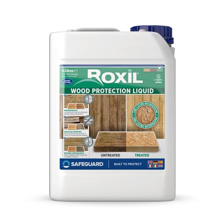 Roxil Liquide Imperméabilisant pour Bois - 5 litres - Jusqu'à 10 ans de Protection Hydrofuge pour Bois Extérieur