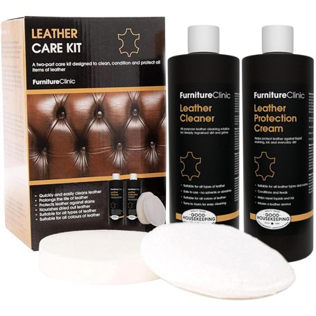 Kit d’Entretien Complet du Cuir Furniture Clinic | Nettoyant Cuir & Crème Protectrice Cuir pour Canapés