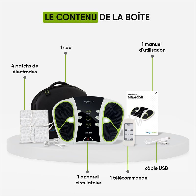 Image secondaire de Circulatoire Pieds & Corps, Masseur Électrique Pour Jambes Lourdes, 99 Niveaux d'Intensité, EMS + TENS, electrodes pour electros