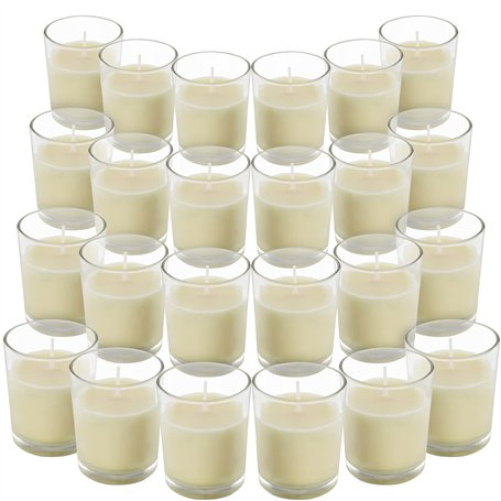 Belle Vous Bougie Votive Non Parfumée avec Bougeoir en Verre Transparent (24 Pcs) - 12 h de Combustion - Bougie de Table avec Po
