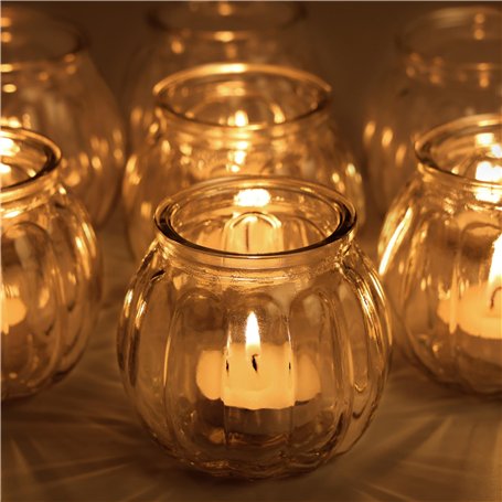 Belle Vous Photophore Verre Transparent pour Bougies Chauffe-Plat avec Ruban Blanc (Lot de 12) - Bougeoir Mariage