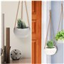 BELLE VOUS Jardiniere Suspendue en Céramique Blanche pour Intérieur/Extérieur - 69 cm - Pot Suspendu Plante Macrame - Corde avec
