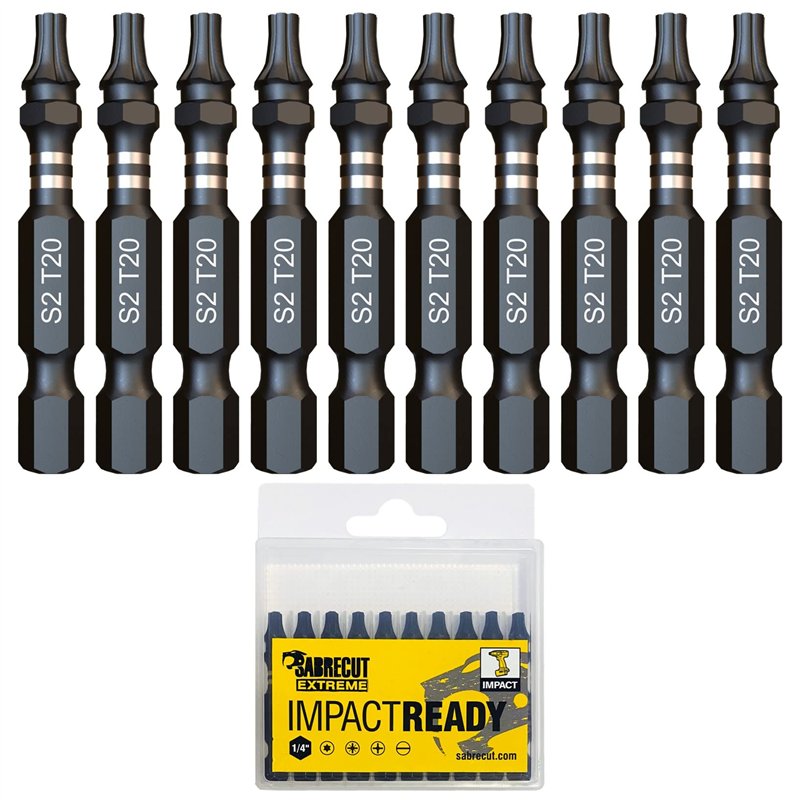 10 x SabreCut SCTX2050_10 50 mm T20 TX20 Jeu d'embouts de tournevis à percussion à une extrémité Torx Heavy Duty avec boîte de rangement